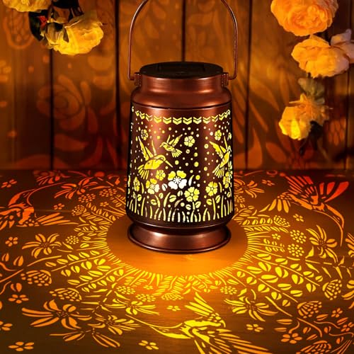 Solar Lanterns Outdoor Waterproof Gifts for Women Grandma Gifts for Mom Hummingbird Garden Decor Solar Hanging Lantern Met...
