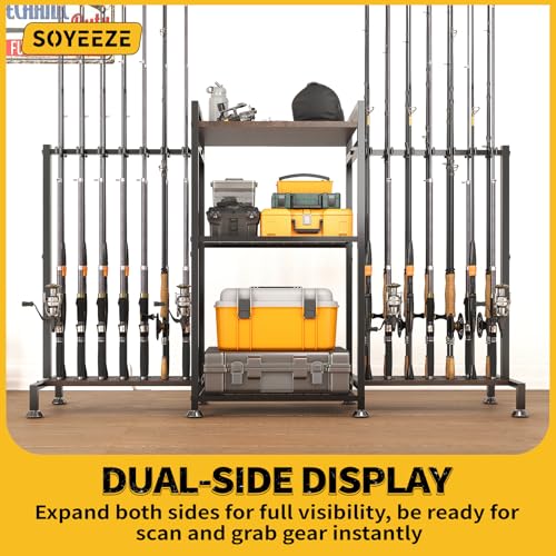 SOYEEZE Fishing Rod Holder for 28 Rods, Ground Stand Fishing Pole Holders for Garage, 3-Sided Vertical Fish Rod Rack for T...