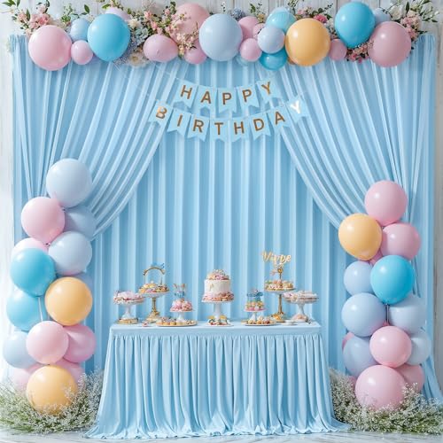 Blue Backdrop Curtains 2 Panels - Wrinkle-Free Light Blue Curtains Polyester Photography Drapes Photo Background for Baby ...