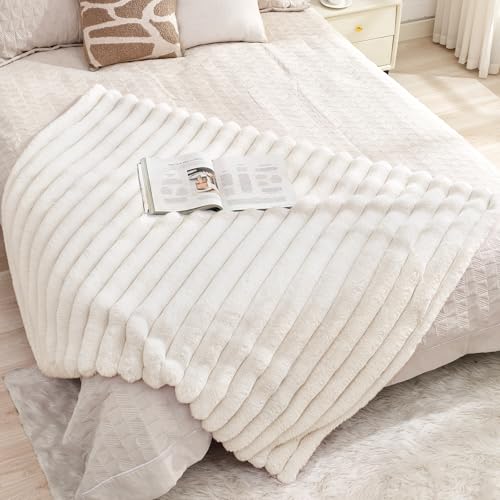VFROO Faux Fur Throw Blanket for Couch,Cozy Soft Plush Thick Striped Luxury Blanket for Sofa Living Room Bedroom,50 * 60 I...