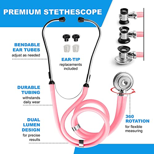 Primacare KB-9397-PK Stethoscope Case, Supplies Included, Pink with Multiple Compartments, Portable and Lightweight First ...