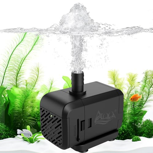 AQQA Submersible Aquarium Water Pump, Fountain Pump with Adjustable Flow,Dual-Suction Side/Bottom Intake,Ultra-Quiet Therm...