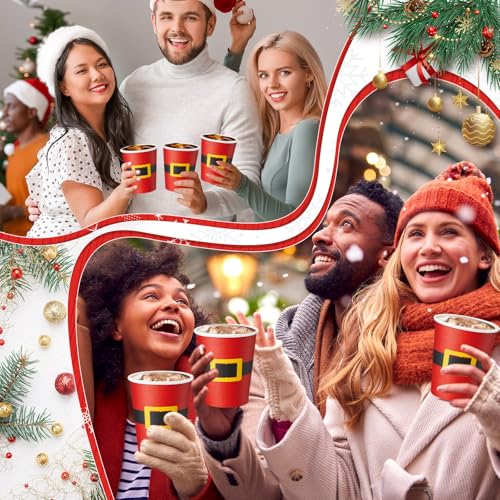 Yaomiao 300 Pcs 9 oz Christmas Paper Cups Santa Claus Belt Design Disposable Christmas Hot Cocoa Coffee Cups Bulk for Hot ...