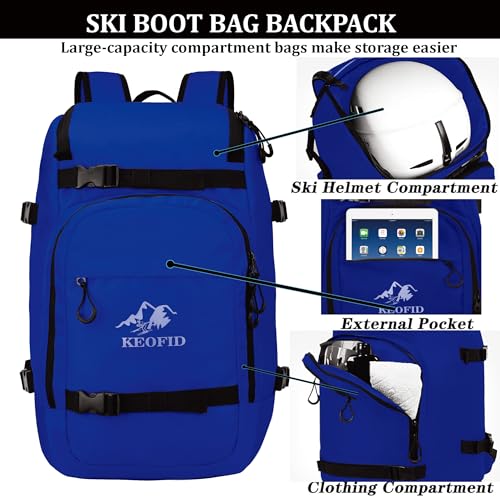 KEOFID 50L Ski Boot Bag Backpack, Waterproof Ski Bag, Travel Backpack for Ski Helmet, Snowboard