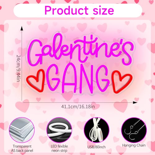 Galentines Gang Neon Sign for Wall Decor Dimmable Gelentine's Day Neon Light Led Galentines Party Decoration Friends Galen...