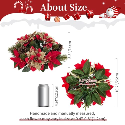 BLOSMON Christmas Centerpieces for Dining Table: 2 Pcs Red Gold Glitter Fake Poinsettia Christmas Flowers Ball Decoration...