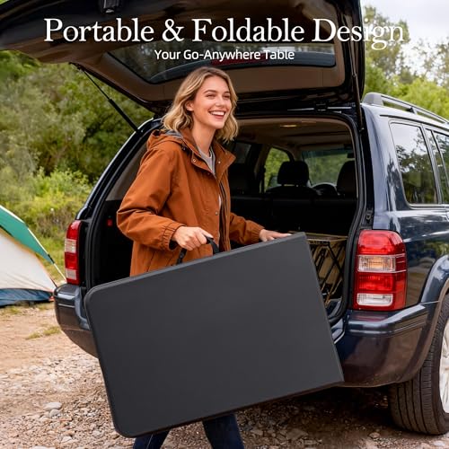 6FT Folding Table with Carrying Handle: Upgrade Thickened Heavy Duty Portable Foldable Table | Perfect Plastic Tables for ...