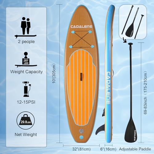 CADALENE Inflatable Stand Up Paddle Board with SUP Accessories, Anti-Slip EVA Deck, Family-Friendly SUP Boards for Adults...