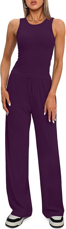 Darong Women's 2 Piece Outfits Lounge Sets Sleeveless Tank Tops Wide Leg Pants Sets Tracksuits Match Sets