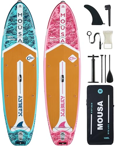 MOUSA 11'×35" Inflatable SUP Board Bundle – 2 Colors (Blue & Pink), Stable Paddleboard for 2 People, Full EVA Deck, 100L B...