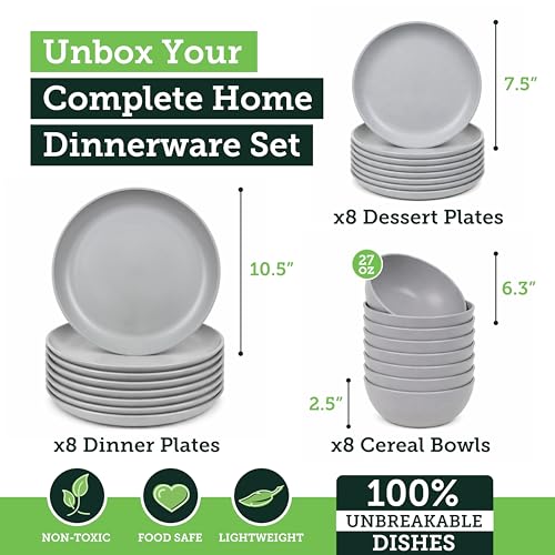 Grow Forward 24-piece Premium Wheat Straw Dinnerware Sets for 8 - Unbreakable Dishwasher & Microwave Safe Plastic Plates a...