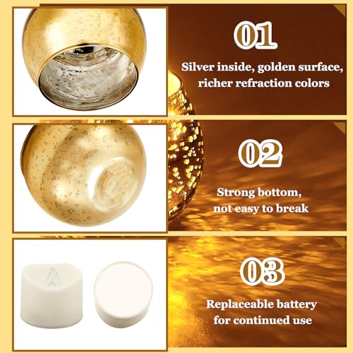 Rtteri 12 Set Votive Candle Holders Wedding Centerpiece Table Decorations Speckled Mercury Glass Votive Candle Holders wit...