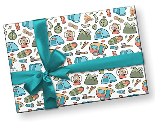 Cute Kawaii Camping Gear Wrapping Paper Premium Father's Day Gift Wrap Camp Birthday Theme Birthday Party Decoration Tent ...