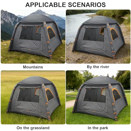 Inflatable Tents for Camping, 2/4/6/8 Person Easy Setup Blow Up Tents for 4 Seasons Waterproof Inflatable Hot Tent, Air Gl...