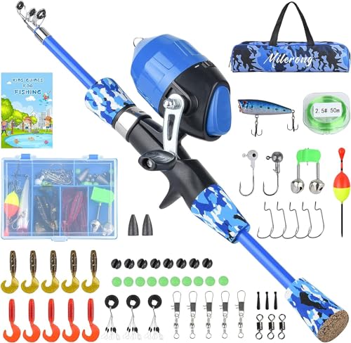 Milerong Kids Fishing Rod, Kids Fishing Pole Portable Telescopic Fishing Rod and Reel Combo Kit for Boys, Girls, Youth - w...