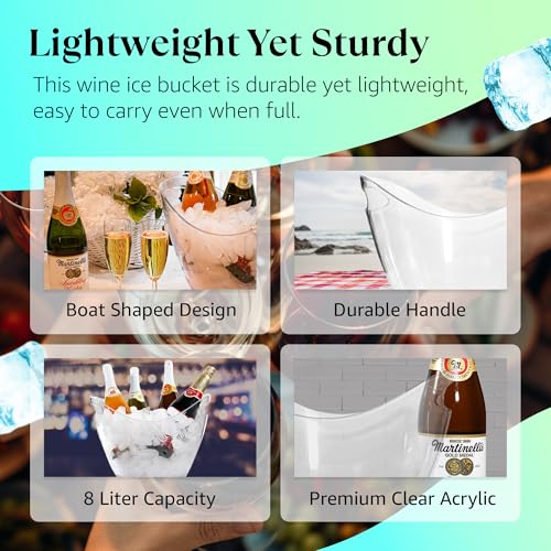 Large Ice Bucket for Parties, 8L Drink Bin, Clear Champagne Bucket, Mimosa Bar Supplies, Wine Bucket Chiller for Parties, ...