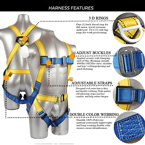 Ymachray Fall Protection Safety Harness OSHA/ANSI Compliant,internal Shock Absorbing landyard&Hook
