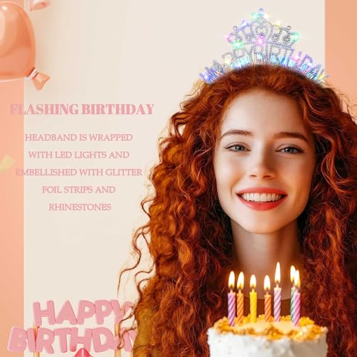 Acenail Light up Birthday Headband Glow Happy Birthday Girl Crown LED Flashing Birthdays Hair Accessories for Women