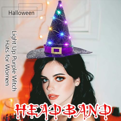 Firuilo Light Up Halloween Headband Glowing Witch Hat Headbands Day of the Dead Headpieces Halloween Costume Dress Up Part...