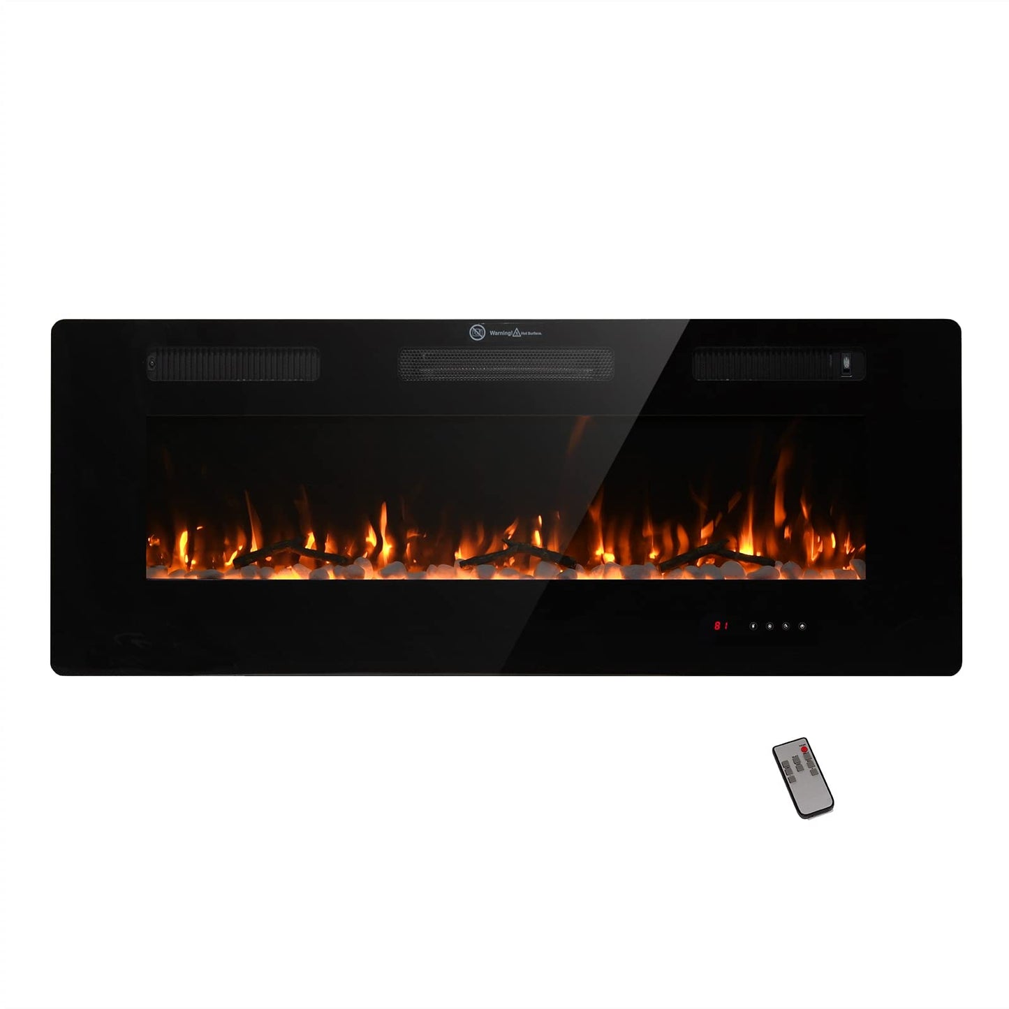 FODINGHILL 60" Insert Wall Mounted Electric Fireplace, Low-Noise Fireplace Heater Mantel Features a Touch Screen, Remote Control with Timer, Adjustable Flame Color, 700W / 1400W