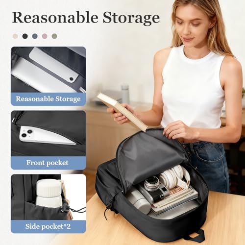 WEPOET Classic Basic Black Backpack For Women,Waterproof High School Bookbag,Lightweight Casual Travel Daypack,College Bac...