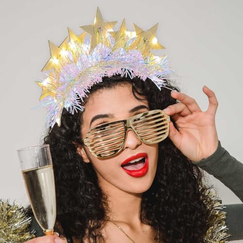 Aceorna Light Up Stars Headbands LED Glowing Halo Crowns Glitter Costume Halo Headband White Luminous Headpiece for Women