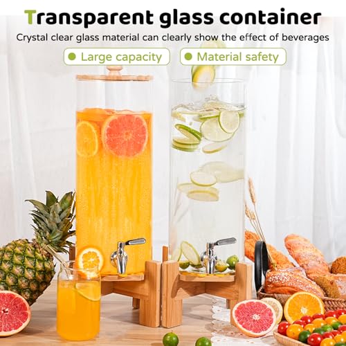 SPEETH 2 PCS 1.6 Gallon Drink dispenser, Large Water Glass Beverage Dispenser With Wood Stand for Parties With Stainless S...