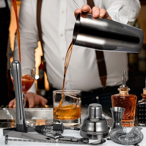 Cocktail Shaker Set, Mixology Bartender Kit 10-Piece Bar Tools Set with Stylish Bamboo Stand, Bar kit: Martini Shaker Mudd...