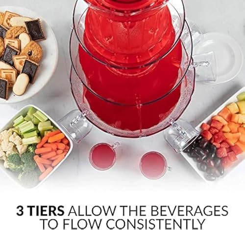 3-Tier Electric Fountain Drink Machine with LED Base, Cocktail and Wine Fountain, 1.5 Gallon Beverage Dispenser with 5 Cup...