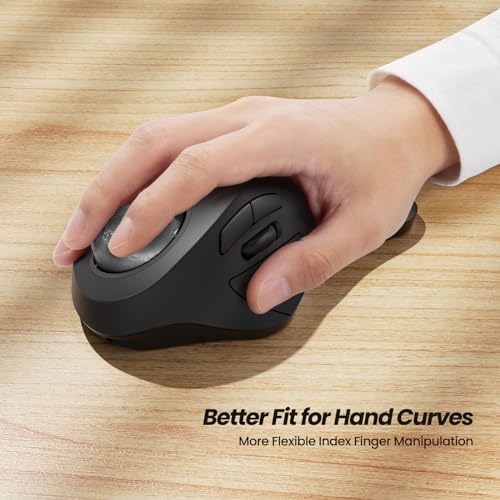 Nulea Wireless Ergonomic Trackball Mouse, Rechargeable, Bluetooth Rollerball Mouse, 44mm Index Finger Trackball, 5 Adjusta...