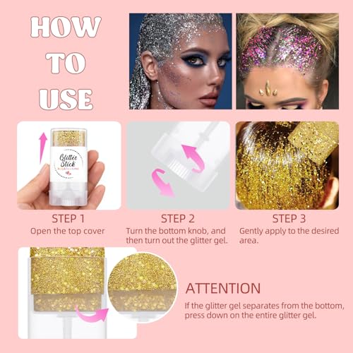 Rainbow Body Glitter Stick,Waterproof Glitter Gel Singer Concert Stage Performance Outfit Hair & Face Body Glitter Makeup ...