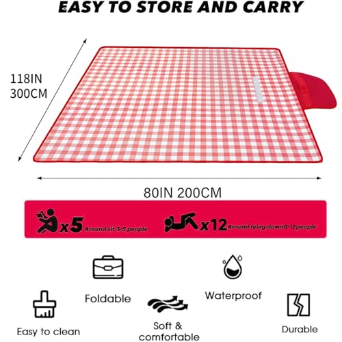 SHENIAFC 80" x 120" Sandproof Waterproof Picnic Blanket, Beach Mat for Outdoor Camping Hiking Park, Portable with Tote Ba...