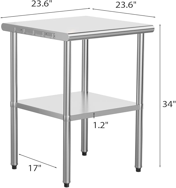 ROVSUN 24'' x 24'' Stainless Steel Table for Prep & Work,Commercial Worktables & Workstations, NSF Heavy Duty Metal Table with Adjustable UnderShelf for Kitchen Restaurant, Home, Hotel, Outdoor