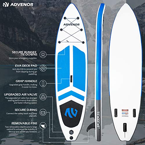 ADVENOR Paddle Board 11'x33 x6 Extra Wide Inflatable Stand Up Paddle Board with Hand Pump,Leash, Adjustable Paddle For Bas...
