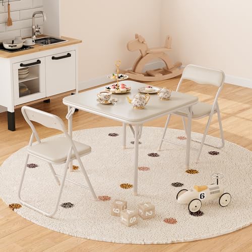 IDEALHOUSE 3-Piece Square Folding Card Table and Chairs Set, Portable Event Table and Chairs Set for Indoor and Outdoor Ga...