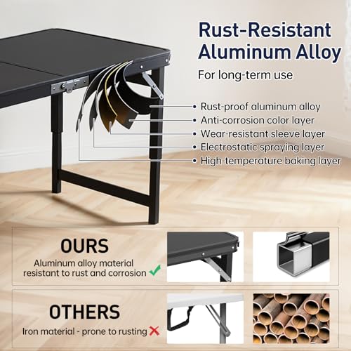 MIKEE Portable Folding Card Table with Chairs,4ft Foldable Table Adjustable Height,Aluminum Alloy Frame Folding Dining Tab...