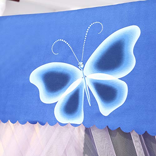 Mengersi Butterfly Four Corner Post Bed Curtain Canopy Mosquito Net for Girls Adults Kids (Queen, Blue)