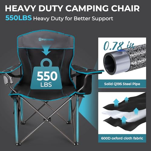 FUNDANGO Oversized Camping Chairs for Adults, Heavy Duty Fold Up Sports Games Lawn Chairs, Extra Wide Big Man Outdoor Chai...