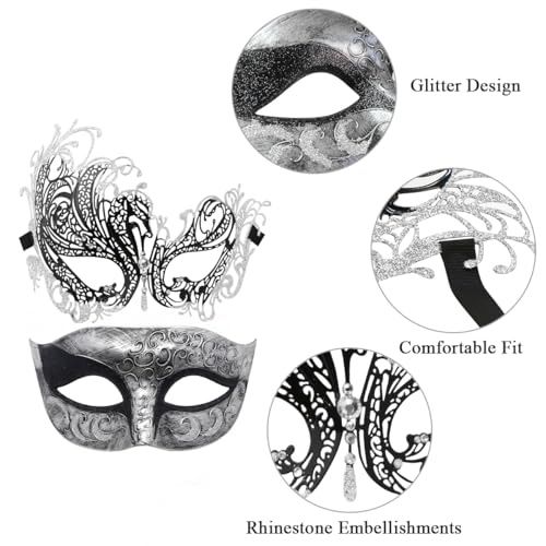Coddsmz Couple Mask Half Venetian Masquerade Ball Mask Mardi Gras Mask Christmas Cosplay Costume Halloween Party Mask 2 Pack