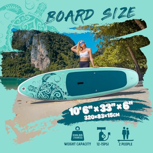 FEATH-R-LITE Inflatable Ultra-Light 10'×30''/10'6''×33'' Stand Up Paddle Board for All Skill Levels with Premium SUP Paddl...