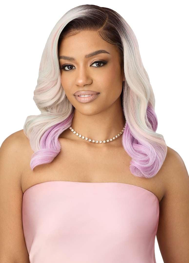 Outre Airtied 100% Fully Hand-Tied Wig - Human Hair Blend - Soft Curls 18    (DARK VIOLET)