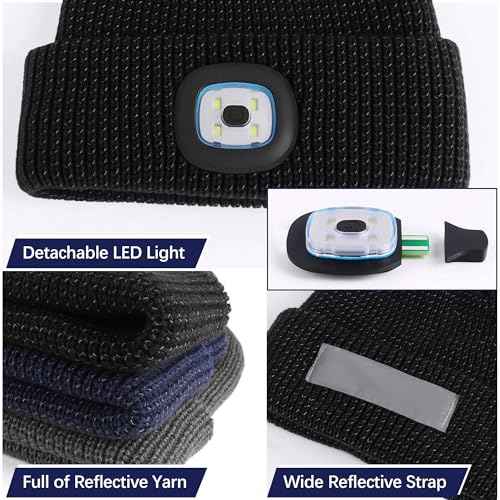 Babalet Beanie Hat with Light, Rechargeable LED Reflective Knitted Headlamp Caps, Warm Winter Gifts for Men Women