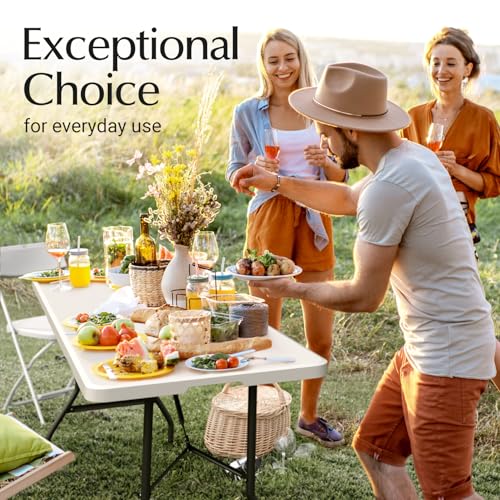 6 Feet Foldable Table with Built in Handle & Steel Legs | 6FT Heavy Duty Folding Portable | Perfect for Party, Dining, Wed...