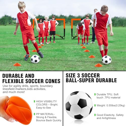 Kids Soccer Goals for Backyard Set of 2, 4 x 3 ft/6 x 4 Toddler Soccer Goal Training Equipment with Soccer Ball, Cones, Po...
