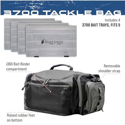 FROGG TOGGS Heavy Duty Fishing Tackle Duffle Bag, Includes Bait Trays, Blue, 3600
