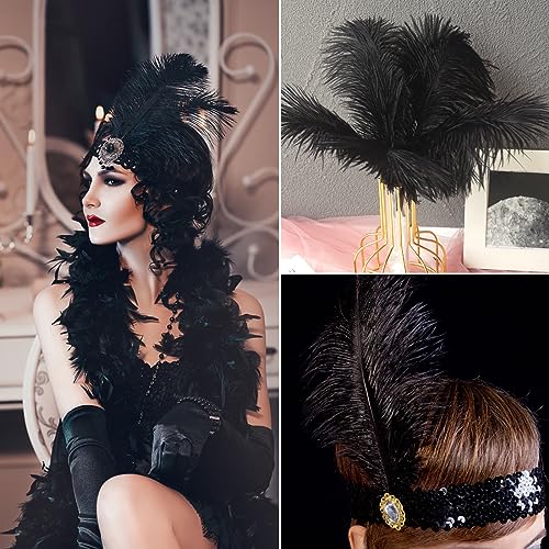 NEWONG 30pcs Black Ostrich Feathers Natural Bulk 9-12inch(23-30cm) Vase Craft Wedding Home Party Centerpieces Christmas Da...