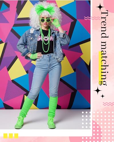 Maiteenly 80s Accessories for Women Lace Headband Earrings Fishnet Gloves Necklace Sunglasses Leg Warmers for 80s Retro Party