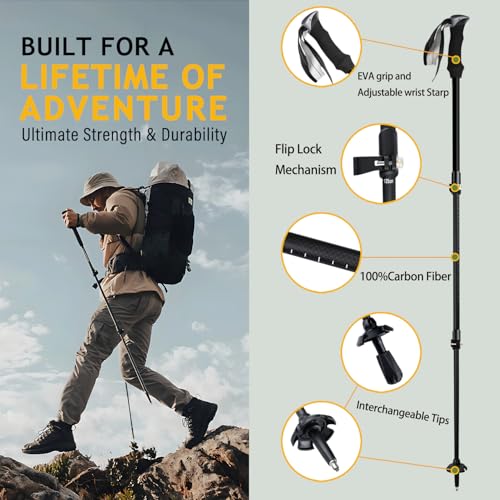Lenzik Carbon Fiber Trekking Poles – Collapsible and Telescopic，EVA Grips, Ultralight Nordic Hiking Poles for Backpacking ...
