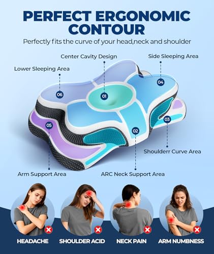 Osteo Sustained Cervical Health Neck Pillow, Contour Zoned Design Ergonomic Pillow for Pain Relief, No-Temperature Affecte...
