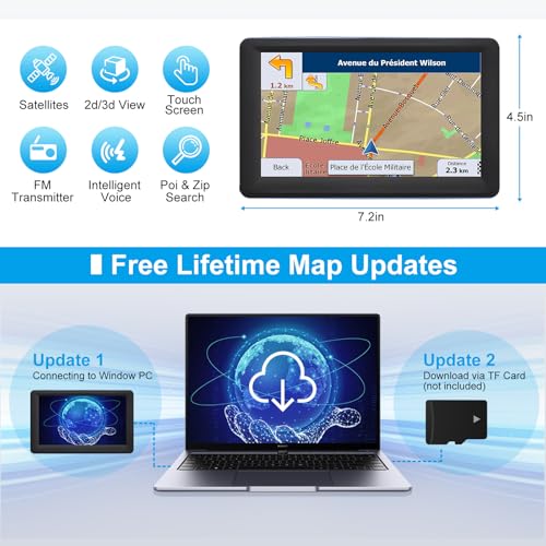 7" GPS Navigator for Car Truck RV, Car GPS Navigation System with 2026 Maps, Lifetime Free Updates, Voice Guidance, Speed...